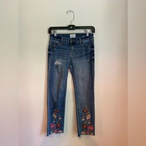 Celebrity Pink Blue Ankle Cropped Jeans with Embroidery